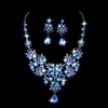 Luxus Blume Strass Brautschmuck Sets 4 Farben Kristalle Hochzeit Halsketten Und Ohrringe Für Braut Prom Abend Party Zubehör