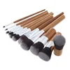 Bambuhandtag Make Up Brushes Set 11PCS Professionell Blush Foundation Eyeshadow Kosmetisk Maquiagem Multipurpose Makeup Brush Kit med påse