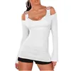2017 Sexy Womens Off Shoulder Slim Fit T-shirt Lange mouw bandjes Solid Casual Shirts Dame Clubwear Tee Tops Blusas Plus Size