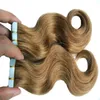 #6 Medium Brown 100g invisible tape extensions human hair 40 pcs body wave skin weft hair extensions