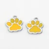 100 stig gul ename Dog Paw Alloy Charm Pendant för smycken tillverkning