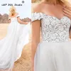 Luz Cinza Bola Vestido Vestidos de Noiva Tule Soft Tulle Train Vestidos Noiva Off Lace-Up Voltar Floral Lace Top Garden Vestido de Noiva