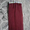 Use of human hair Tape in hair extensions #99J Red Wine Straight 100g 40pcs skin weft tape hair extensions