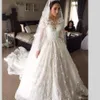 Vintage Dubai Manga Comprida Lace Casamento Vestidos Ilusão Corpete Arábia Saudita Vestido De Casamento Applique Sheer Neck Vestidos De Noiva Personalizar