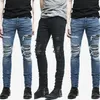 Gros-hommes été déchiré skinny biker jeans détruit effiloché slim fit denim crayon pantalon mode régulière