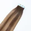 Skin Weft Tape In Human Hair Extensions PU Tape Hair 40pcs set 14 - 24 inches Balayage Ombre Hair Color Highlight Hairstyle