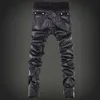 Whole-koreańska moda fajne męskie rockowe spodnie skórzane czarne faux obcisłe skinny Plus rozmiar 30 31 32 33 34 36 punkowe spodnie3054