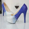 Nieuwe Designer Handgemaakte Rhinestone Trouwschoenen Blauw met Silver Crystal Bridal Shoes Platform Prachtige Prom Party Pumps