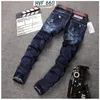 Wholesale-Personality Badge Patchwork Jeans Men Ripped Jeans Classic Rap Scratched Biker Jeans Hole Denim Straight Slim Fit Casual Pants