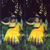 SaidMhamad Flower Girl Dresses With Applique Two Stones Yellow and Dark Blue Ball Gown First Communion Dress for Girls199i