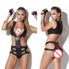 Kvinnor Ärmlös Bodysuit Sexig Underkläder Öppna Butt Bodycon Back Red Lace Up Teddies Novelty Nightclub Kostym