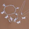 El mejor regalo Conjunto de joyería chapado en plata esterlina con incrustaciones de libélula para mujer ES302, conjunto de anillo y pendiente de pulsera de collar de plata de moda 925