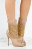2017 mulheres da moda ankle boots correntes de ouro botas peep toe botas de malha de ar sexy botas de salto fino senhoras sapatos de festa