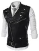 Men's Vests Wholesale- Leather Motorcycle Vest Mens Black Leather Vest Red Waistcoat Steampunk Rock Slim Fit Zipper Sleeveless Jacket XXL