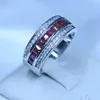 Vecalon Jewelry Anelli per fedi nuziali per feste con granato rosso Cz per uomo Anello per fascia di fidanzamento maschile in oro bianco 10KT