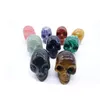 2017 Natural Stone Skull Pendant Necklaces Men Women Turquoise Gemstone Agate Quartz Crystal Skeleton Pendants With Chain Mixed Colors