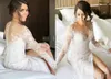 2019 New Split Lace Steven Khalil Wedding Dresses With Detachable Skirt Sheer Neck Long Sleeves Sheath High Slit Overskirts Bridal Gown 2016