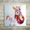 Geen frame Moderne Art Olieverf Roze Logy Donkey op Canvas Handgeschilderde Wall Decor voor kinderkamer