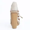 Kolno Kobiet Moda Lace-Up Wycinanka Open Toe Wedge High Heel Sandals Party Evening Buty Nude XD260