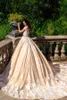 2017 Luxury Champagne A-Line Lace Wedding Dresses Short Sleeves Sexy See Through Appliques Vintage Wedding Gowns Vestido De Noiva