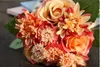 New 30cm/11.8" Silk Flower Wedding Bouquet Rose Dahlia Artificial Flowers Bridal Bouquets Fake Plant Home Party Decoration