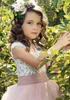 2019 Flower Girl Dresses para casamentos tule rosa Applique Cap Sleeve Crianças Baile arco Primeira Comunhão Vestido Pageant Vestidos