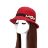 New Spring Winter Women Wool Top Hats Fashion Pearl Flower Ladies Bucket Hat Female Stingy Brim Hats Dome Cap GH-48