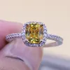 Solitaire Top Sell Victoria Luxury Jewelry 925 Sterling Silver Cushion Cut Gold Topaz CZ Diamond Gemstones Party Women Wedding Band Ring