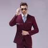 Geri Vent Bordo Notch Yaka Damat Smokin Groomsmen Mens Düğün Smokin Giyim Balo Suits (Ceket + Pantolon + Yelek + Kravat) NO: 1189