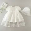 3pcs! varmförsäljning! Högkvalitativ mode nyfödd babyflickor klänning spädbarn baby flicka dop klänning tjejer spets fest bröllopsklänning