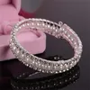 Luxury Pearls 3 Rows Rhinestones Stretch Bangle Wedding Bracelets Bridal Jewelry Cheap Crystals Bracelet For Bride Evening Prom Party