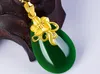 Gold set with green jade necklace The bubble-shaped orchids (blooming flowers). Necklace pendant.