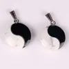 Natural Stone White Turquoise and Black Onyx Jade Tai Chi Yin Yang Fortune Charm Bead Pendants Cabochon Lucky Jewelry Making Birthday Gift