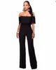 Groothandel- vrouwen 3 kleuren solide uitgehold jumpsuit off the shoulder sexy party night club romper korte mouwen femme jumpsuit