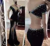 Sexy Black Velvet Mermaid Prom Dresses Off The Shoulder Crystals Dubai Cut Side Split Formal Evening Pageant Gowns 2017 Formal Party Vestido