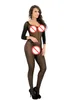 Zwart sexy pure en ondoorzichtige crotchless driekwart mouw bodysuit bodystocking panty erotische bodystocking lingerie2597