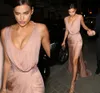 2017 Irina Shayk Soft Chiffon Celebrity Dresses Mante Asymmetrical V Neck med låret High Split Red Carpet Evening Gowns1780373