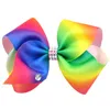 Moda bebé Barrettes clipes 12cm Bandas Big bowknot Cabelo Diamante Arcos Acessórios Cabelo Hairbows Rainbow Girl clipes coloridos A7139