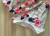 2017 New Sexy White Flower Print 2 Pieces Set Swimsuit For Women Halterneck Drawstring Bikinis With Low Waist Bottom