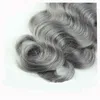 8A Grade Peruvian Grey Hair Weave med stängning Body Wave Två ton Ombre 1B Silver Grey Ombre Mänskliga Hårbuntar och Snörningar