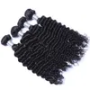 Faisceaux péruviens de cheveux de vague profonde avec fermeture milieu 3 parties Double trame Extensions de cheveux humains teintables cheveux humains Weave7460036