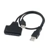 Dubbel USB 2.0 A till SATA 22PIN-kabel 2.5 Hårddiskdrivrutin HDD-adapterkontakt med nätkabel 100PCS