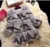 Новая зимняя мода женщин полный шкурки настоящий природный лисицы длинный рукав о-образным вырезом средней длины градиент цвета пальто парок casacos M-3XL