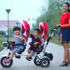 Strollers# Wholesale- Double Stroller Child Bike Seats Baby Tricycle For Twins Folding Three Wheels Pushchairs