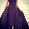 2017 Purple Sheath Party Dresses With Overskirts Strapless Mante Satin Dresses With Short Train Prom Gowns6212066