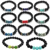 Natural Lava Stone Bracelets Essential Oil Diffuser 7 Chakra Yoga Energy Stretch Bracelet Bangle for Men Women Jewelry Gift Kimter-B348S F