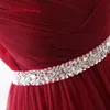 2018 New Cheap Dark Red Long Prom Party Dresses Strapless Sweetheart Neckline Robe de soiree Tulle Beaded Sash Evening Weeding Gow6254558