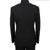 Atacado - Venda Quente Homens Suits Moda Preto Homens Casamento Mandarim Collar Smoking Tuits Ternos Formal Bonitos (Casaco + Calças)