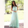 Elegant Mint Long Bridesmaid Dress Billiga Chiffon Lace Top Maid of Honor Dress Wedding Guest Gown Custom Made Plus Size