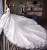 كاتدرائية طويلة قطار الزفاف فستان ضد العنق كاب غلاف الدانتيل زين 3D الألا
